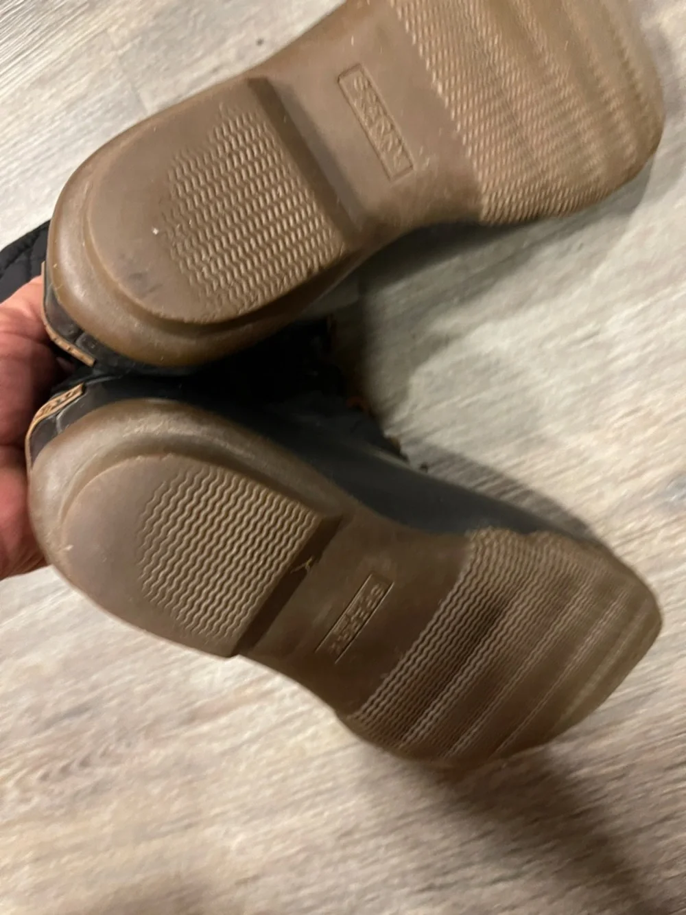 Sperry Black Quilted Rain Boots with Brown Laces